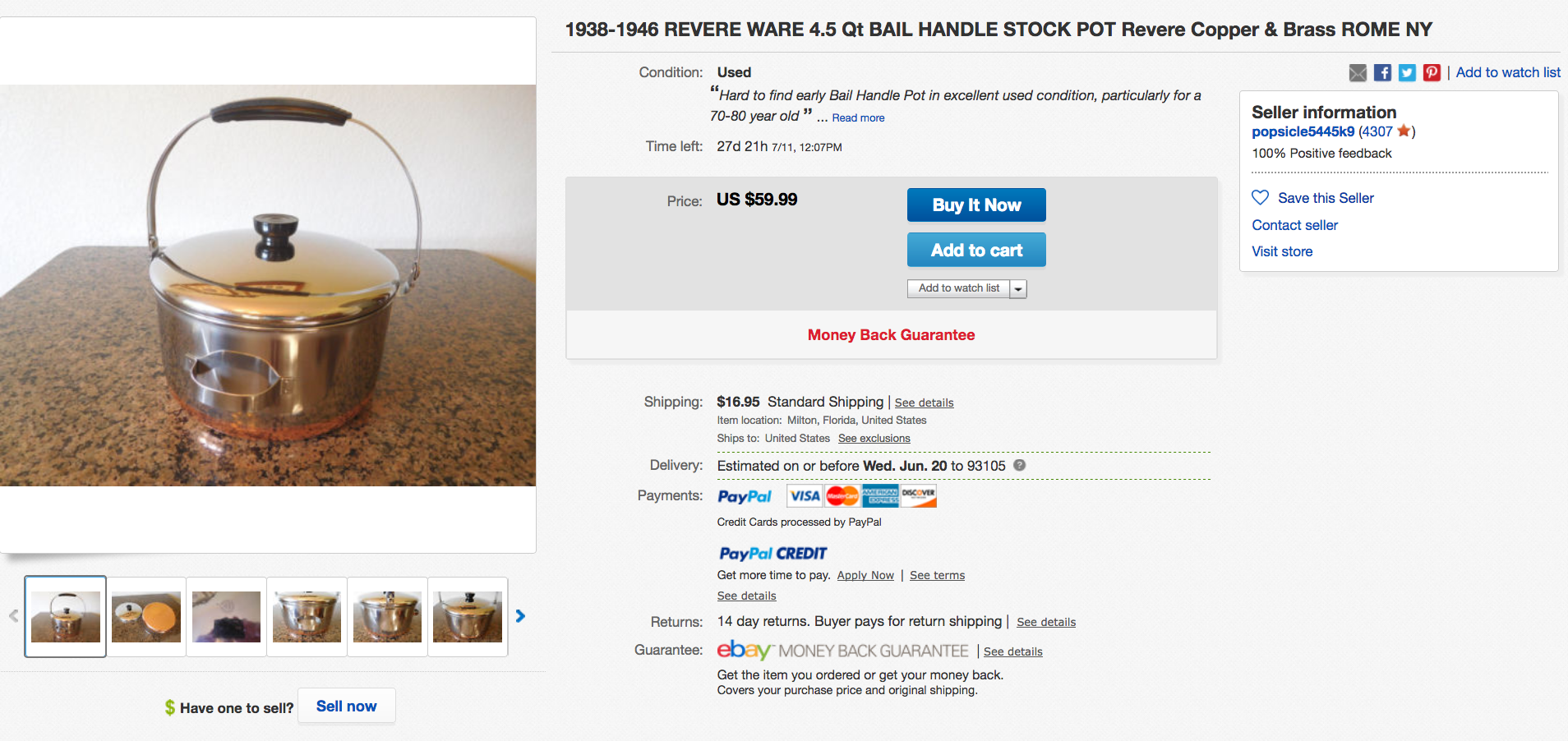 The bail handle pot - Revere Ware Parts