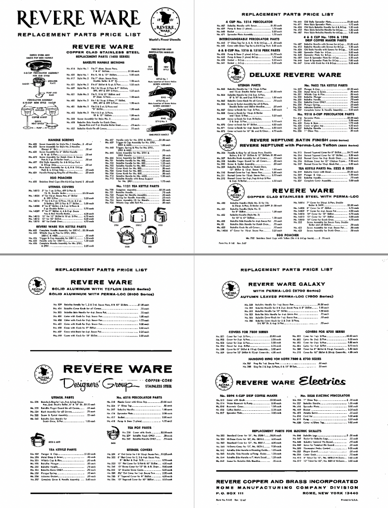 Revere Ware Listings - Parts
