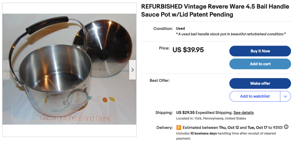 Vintage Revere Ware Pot and Dutch Oven Handle Pair (2-Screw)